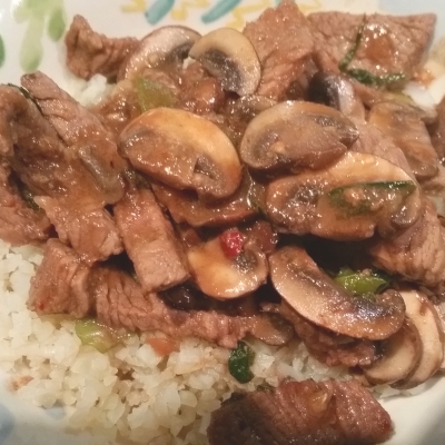 Korean Style BBQ beef, Mushrooms, and Green Onions