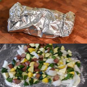 Quick chicken sausage and squash in a foil packet